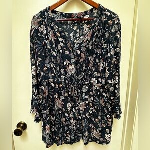 Hilary Radley Rayon Button Up Blouse With Drawstring Waist Tunic